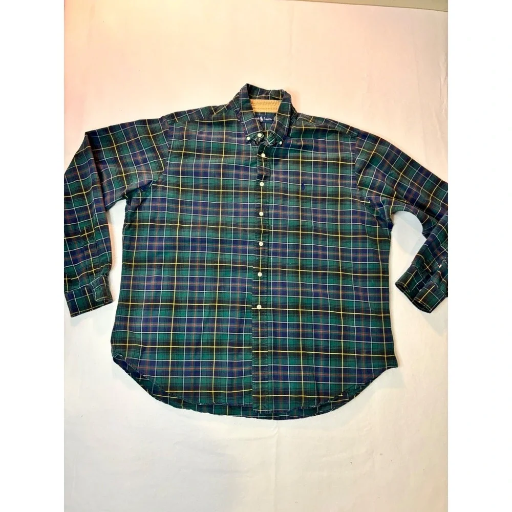 Ralph Lauren Plaid Button Down Shirt‎ Men &Green Blue Yellow Classic Fit xxl